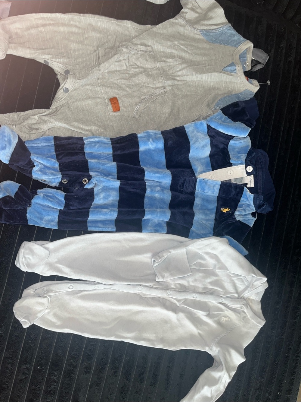 Ralph Lauren Navy and Light Blue Striped Baby Footie